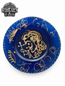 Daum cobalt blue and gold art glass plate, numbered 414/2000