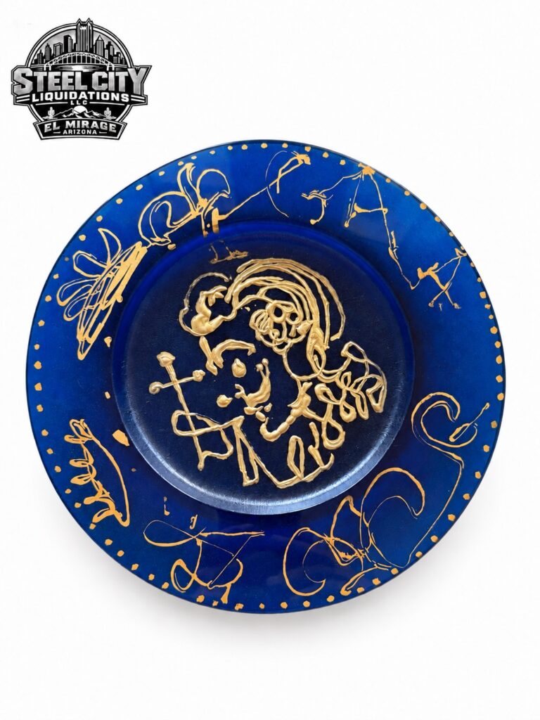Daum cobalt blue and gold art glass plate, numbered 414/2000